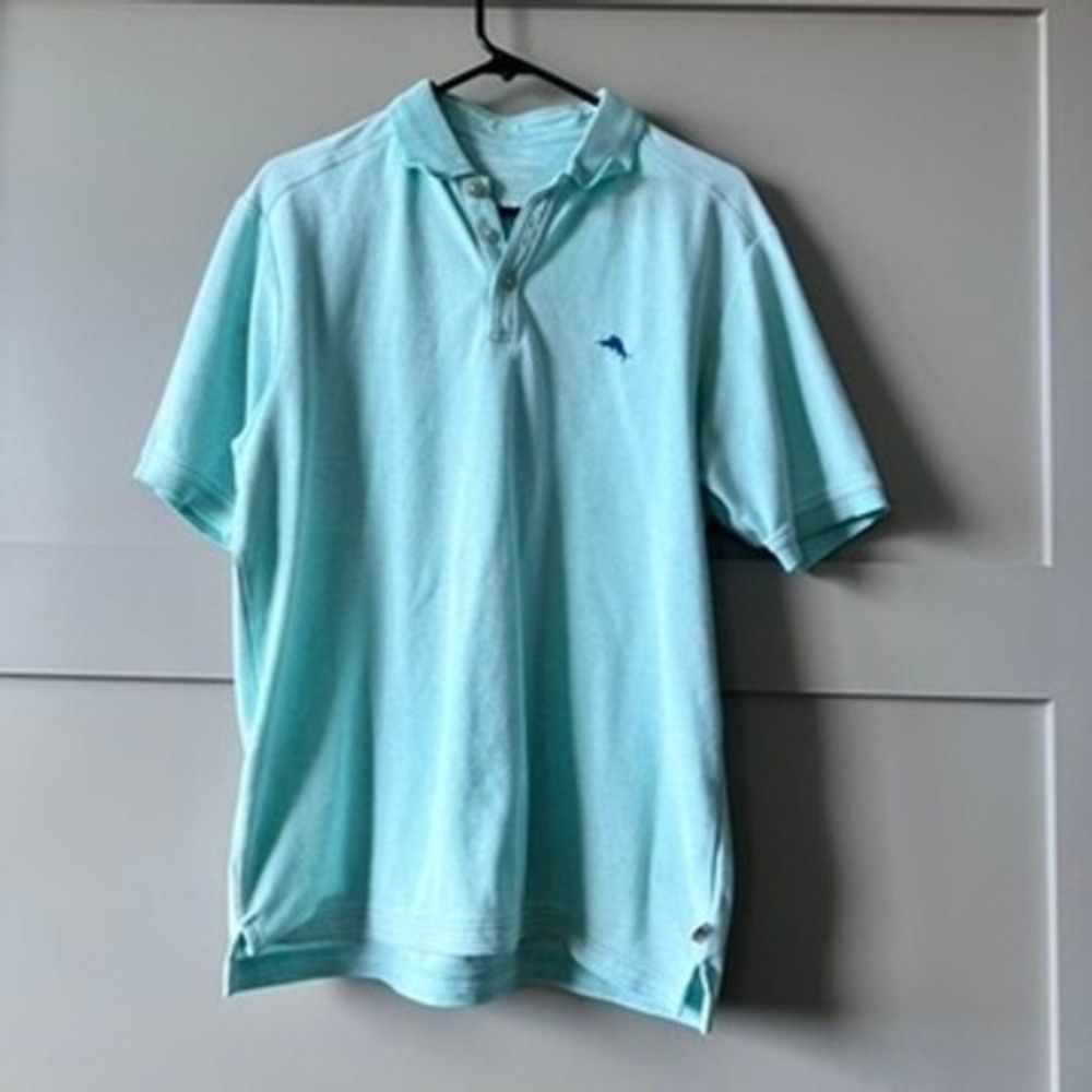 Tommy Bahama IslandZone Supima‎ Cotton Polo Shirt Aqua Blue Mens Medium Marlin